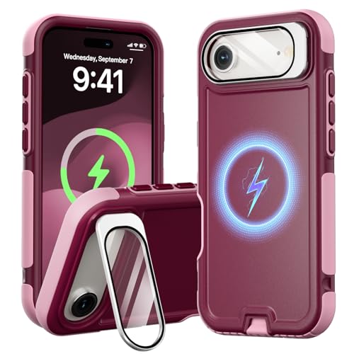 Follaroma Magnetic for iPhone 17 Air Case with Camera Stand, Purple Pink | Built-in Glass Camera Cover,Compatible with MagSafe,Heavy Duty Shockproof Protective,Military-Grade Anti-DropDual Layer Cover - color: Purple Pink, size: iPhone 17 Air 6.5''