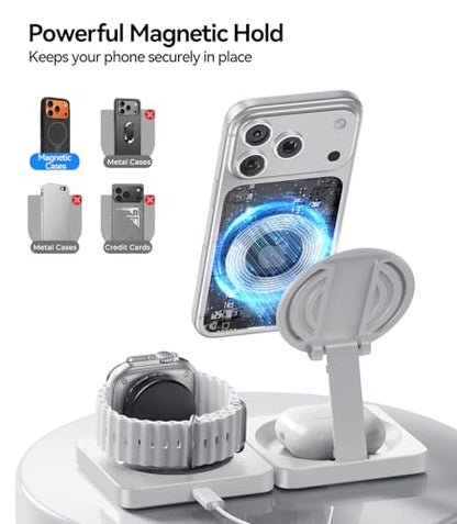 Wireless Charger for iPhone, 3-in-1 Magnetic Charging Station for Apple - color: White