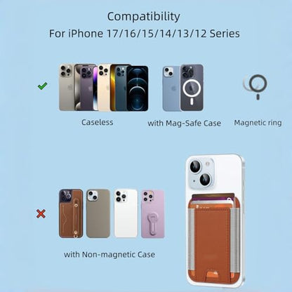 7 Cards Holder for MagSafe Wallet, Stronger Magnetic Wallet RFID Blocking for iPhone 17/16/15/14/13/12 and Pro Promax Series - color: brown elastic wallet