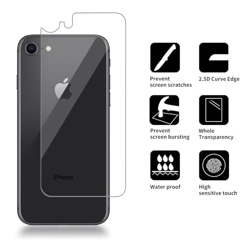 3 Pack Glass Back Screen Protector for iPhone8/7/SE (2022)/SE (2020) - size: iPhone 8 / 7 / SE (2022)/ SE (2020)