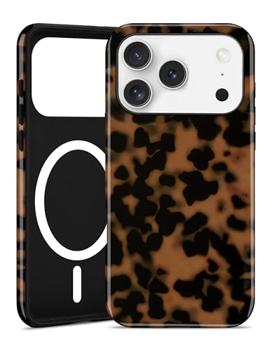 Jusy Magnetic Brown Tortoise Shell Phone Case for iPhone 16 Pro Max,Black | Compatible with MagSafe,Cute Aesthetic Cheetah Leopard Design,TPU and PC Protective Shockproof Cover - color: Black