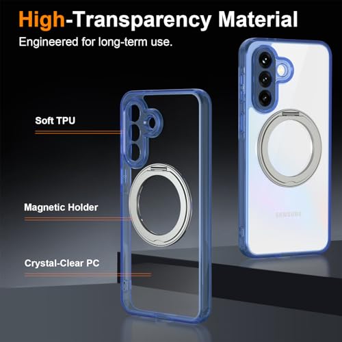 Case for Samsung Galaxy A37 5G Phone 2026 | Rotating Stand | Non-Yellowing Transparent Clear | Wireless Charging | Shockproof Protection (Blue) - color: Blue, size: A37