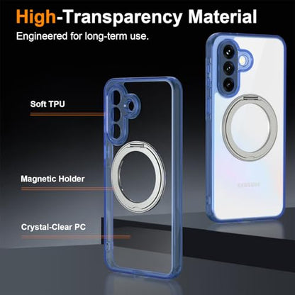 Case for Samsung Galaxy A37 5G Phone 2026 | Rotating Stand | Non-Yellowing Transparent Clear | Wireless Charging | Shockproof Protection (Blue) - color: Blue, size: A37
