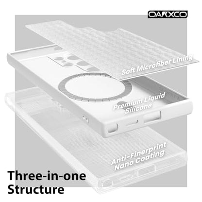 oakxco for Samsung Galaxy S23 Ultra Case Silicone Mag Safe, Magnetic Slim Thin Phone Case Compatible with Magsafe, Women Girls Cute Girly Aesthetic Soft Rubber Gel Safecase with Camera Cover, White - color: White, size: S23 Ultra