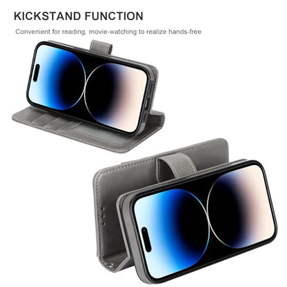 Bocasal Detachable Wallet Case Card Holder for iPhone 14, Grey | RFID Blocking Kickstand Card Slots Holder PU Leather Magnetic Shockproof Wrist Strap Removable Flip Protective Cover 6.1 inch - color: Gray