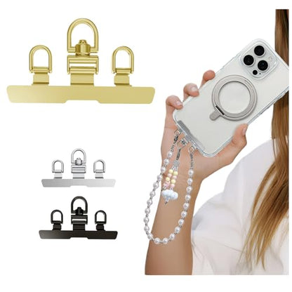 3 Hooks Phone Lanyard Tether Tab, 0.2mm Ultra-ThinStainless Steel Universal Patch with 3 D-Rings, 360°Rotating & Foldable for Multiple Straps & Phones(Q) - color: Q