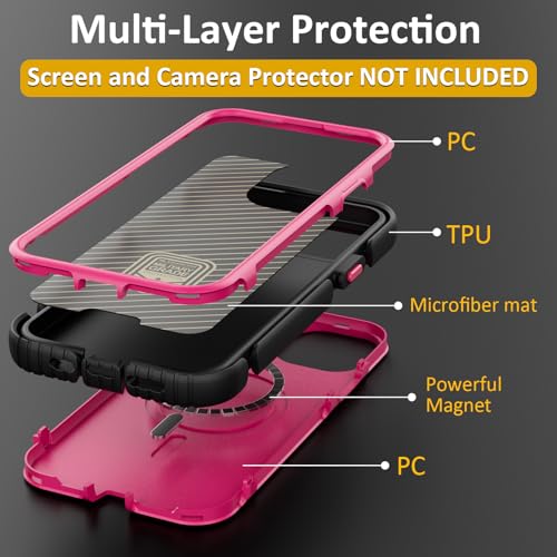 Follaroma for iPhone 13 Case, Heavy Duty Magnetic Cases, Hot Pink, 6.1" | Compatible with MagSafe, Heavy Duty Shock proof,Military-Grade Anti-Drop Protective,Dual Layer Magnetic Protection Phone Case - color: Hot Pink