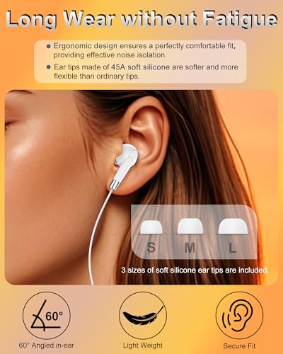 AILKIN 3.5mm Wired Earphones, in-Ear Earbud Headphone with Mic [White] - color: White