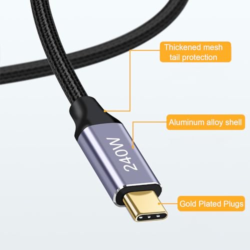 Dual Right 240W USB-C to USB-C Cable 10FT Gunmetal, Fast Charging - color: Grey, size: 10FT