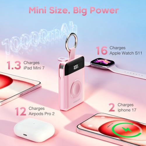 10000mAh Portable Charger,22.5W Power Bank& iWatch Charger,Pink - color: Pink, size: 10000mAh