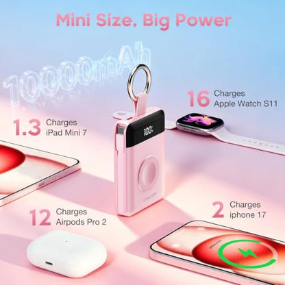 10000mAh Portable Charger,22.5W Power Bank& iWatch Charger,Pink - color: Pink, size: 10000mAh