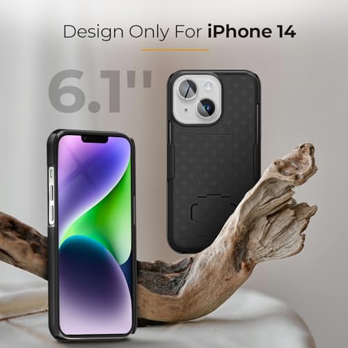 MOTIVE for iPhone 14 Case with Belt Clip, Rigid, Kickstand | 6.1" | Ranger v1 Series, Black, 360° holster, open-top/open-bottom port access, textured grip, slim - size: iPhone 14
