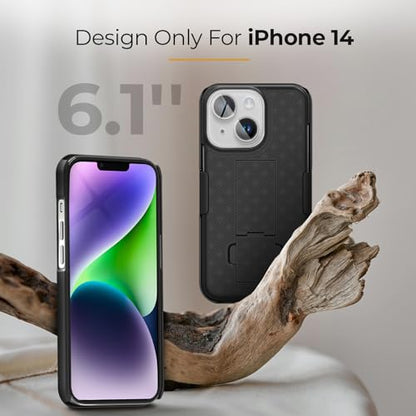 MOTIVE for iPhone 14 Case with Belt Clip, Rigid, Kickstand | 6.1" | Ranger v1 Series, Black, 360° holster, open-top/open-bottom port access, textured grip, slim - size: iPhone 14