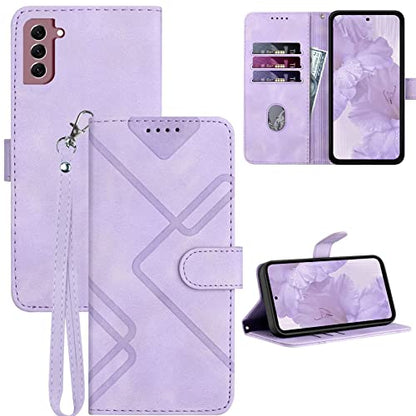 for Samsung S21 Case Wallet Card Holder Strap (Purple) | PU Leather Pattern, Card Slots, Cash Pocket, Kickstand, Magnetic Closure, Flip Cover, TPU Inner, Shockproof Protective - color: Purple