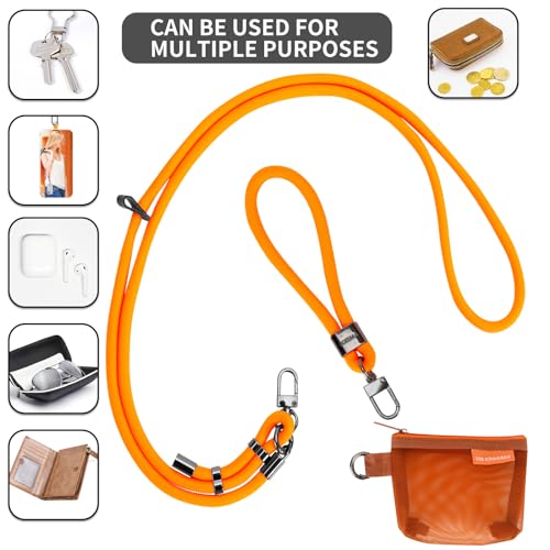 HOTEMIA Phone Lanyard and Wrist Straps, Adjustable Cell Phone Lanyard Crossbody with Detachable Wallet, 8mm Thick iPhone Lanyard for Around the Neck (Orange+Wallet) - color: Orange+wallet