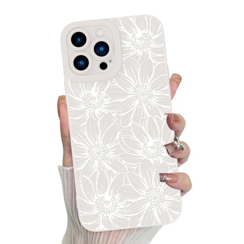 MZELQ for iPhone 15 Pro Max Case Sunflowers Floral Pattern -White | Silicone Flowers Cute, Camera Protection Soft Slim Phone Cover for Girls Women - color: White-Sunflower, size: iPhone 15 Pro Max