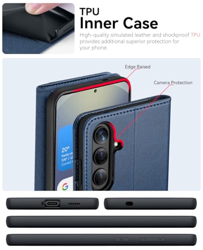 OCASE for Samsung Galaxy S26 Wallet Case, Card Holder, Blue | RFID Blocking, Kickstand, Magnetic Closure, PU Leather Flip Folio, Shockproof TPU Shell, Protective Phone Cover (6.3") 2026 - color: Blue, size: Samsung Galaxy S26