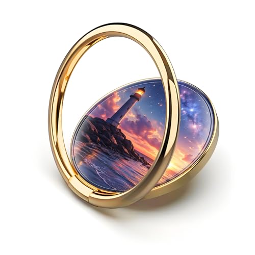 Cell Phone Ring Holder, Cute Metal Phone Grip Stand Finger Ring Kickstand, Flexible 360°Rotation Phone Tablet Case Accessories Compatible with Most Phones Lighthouse Ocean Sunset - color: Lighthouse Ocean Sunset