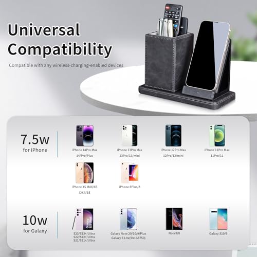 Wireless Charger with Desk Organizer, Wireless Charging Station for iPhone 13/13 Pro Max/13 Pro/12 Series/11/XS Max/XR/X/8Plus/SE 2, Wireless Charging Stand with Leather… (Gray) - color: Gray