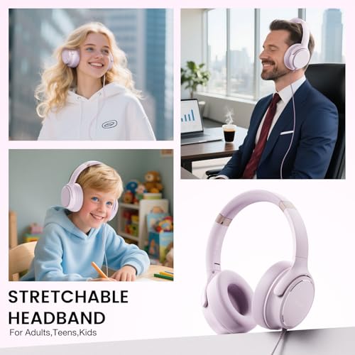USB C Wired Over-Ear Headphones with Microphone - color: New Icy Pink