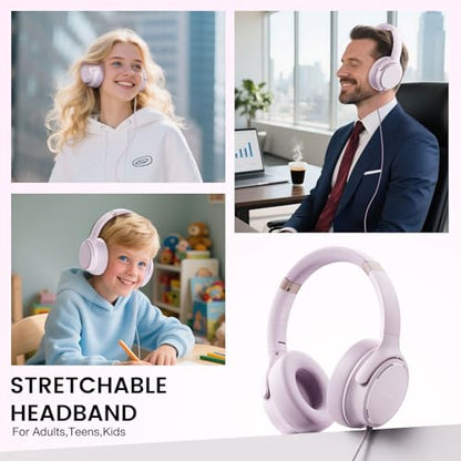 USB C Wired Over-Ear Headphones with Microphone - color: New Icy Pink