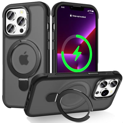 Designed for iPhone 13 Pro Max Case with Magnetic Stand, Black | Certified Drop Protection, Great Grip Feeling, Matte Translucent Back Slim Shockproof Phone Cover - color: Black, size: Iphone 13 Pro Max