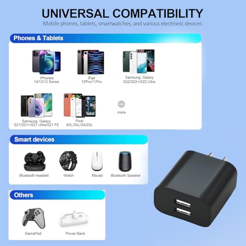 USB Wall Charger,4 Pack Dual Port Plug Adapter,Wall Outlet Charging Block - color: black