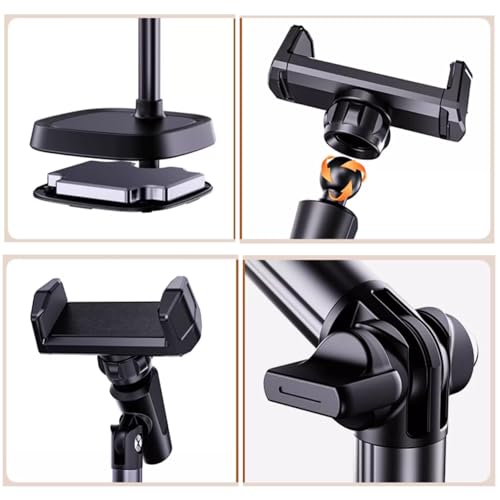 Adjustable Height Phone Stand for Desk, Angle Adjustable Desktop Phone Holder with 360°Rotation Ball-Head,Weighted Base and Aluminum Alloy Support Rod for Phone 4”-7” - color: T10Black
