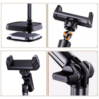 Adjustable Height Phone Stand for Desk, Angle Adjustable Desktop Phone Holder with 360°Rotation Ball-Head,Weighted Base and Aluminum Alloy Support Rod for Phone 4”-7” - color: T10Black
