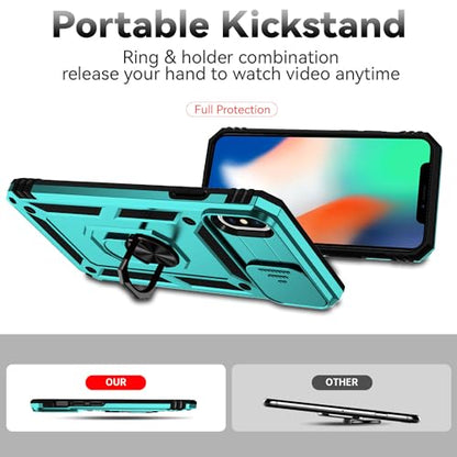 for iPhone XS Max Case with Camera Lens Cover HD Screen Protector, Dual Layer Military Grade Drop Protection Magnetic Ring Holder Kickstand Protective Phone Case for iPhone XS Max 6.5 inch (Mint) - color: Mint with camera cover Military-Grade 2nd gen