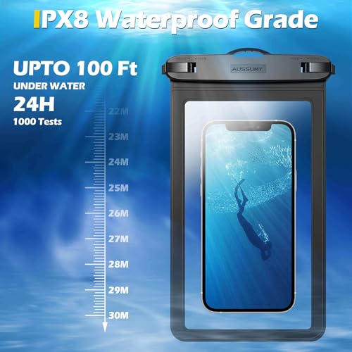 4 Pack 10.5“ Large Waterproof Phone Pouch - Underwater Clear Cell Holder - Universal Water Proof Dry Bag with Neck Lanyard for iPhone 16 Pro Max Samsung Galaxy with Heavy Case for Beach Swimming Pool - color: 4 Green