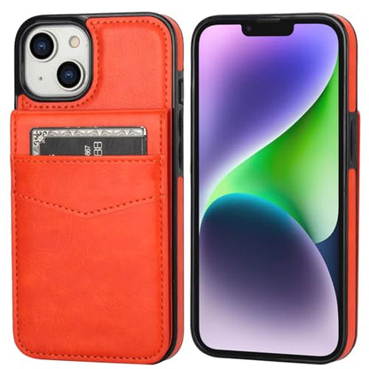 KIHUWEY for iPhone 14 Wallet Case Card Holder Kickstand, Orange - color: Orange