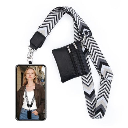 BARGIFTS Clip and Go Strap for Phone with Wallet Crossbody, Cell Phone Lanyard with Zippered Pouch, Adjustable Phone Strap Crossbody with Wallet - color: A-Black