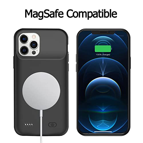 Battery Case for iPhone 12 Pro Max, [12000mAh] Enhanced Portable Protective Qi Wireless Charger Case Battery Pack with CarPlay Wireless Charging Case Compatible for iPhone 12 Pro Max (6.7 inch)-Black - size: iPhone 12 Pro Max