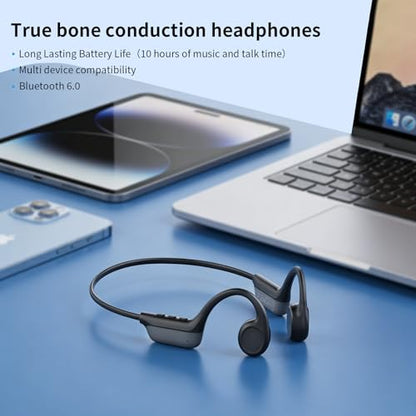 Wireless Bone Conduction Headphones for Sports, Open-Ear Bluetooth 6.0 Earphones with Built-in Mic, Secure Fit IPX5 Sweatproof, Quick Charge & 10H Playtime for Running, Cycling, Hiking and Workout