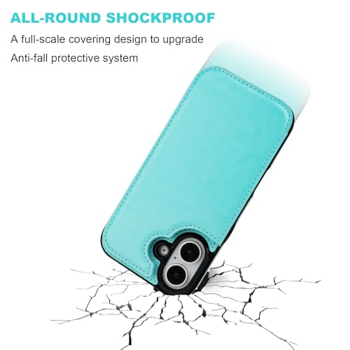 ONETOP for iPhone 16 Wallet Case with Credit Card Holder,LightBlue | Kickstand,ID/Cash Holder,Case Wallet with Card Slots,Double Magnetic Clasp,Durable PU Leather Shockproof Cover for Women Men - color: Light Blue
