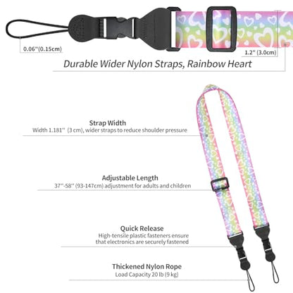 FIEIL 5 Pack Adjustable Shoulder Strap, Nylon Camera Strap, Comfortable Neck Strap for iPad, Cellphone Tablet, Camera, Laptop, Binocular, Luggage Bag (Rainbow Heart Universal Lanyard) - size: 5 Pack Rainbow Heart