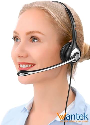 Wantek 2.5mm Headset with Microphone, Wired Phone Headset, Noise Cancelling & Volume Controls, Telephone Headphone Compatible with Panasonic, Cisco, Polycom, Gigaset's 2.5mm Jack Phone Headset - color: Dark black