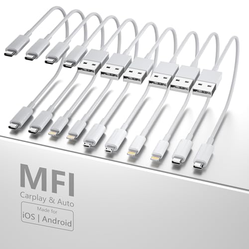 10-Pack 1FT Multi Short Charging Cables, 1FT Short USB C Cables & 1ft Short Lightning Cable & 1-ft Short Micro USB Cable for Charging Stations, Compatible for iPhone, iPad, Samsung, PS, Tablets & More