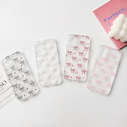 NITITOP Compatible with iPhone 16 Case Clear Cute Bow Ribbon Love Heart Pattern for Women Girls Bowknot Full Camera Lens Soft TPU Slim Shockproof Protective Cover - White - color: White, size: iPhone 16