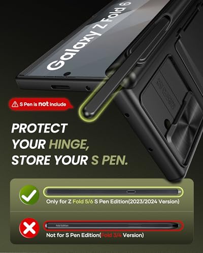 for Samsung Galaxy Z Fold 6 Case with Card Holder, Black - color: Black-P