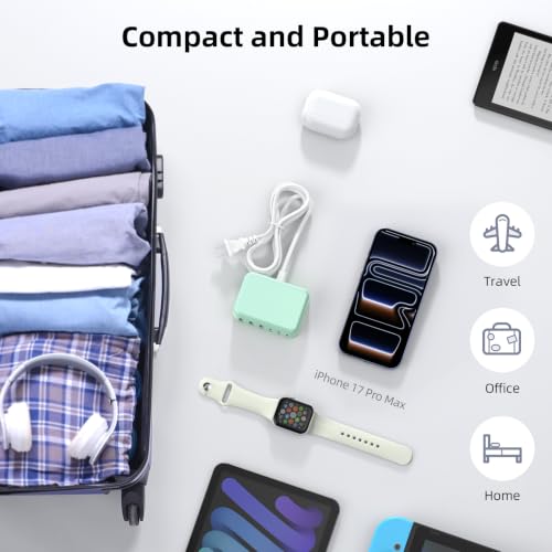 100W 6 in 1 USB Charger, 50% Smaller Charging Station for Multiple Devices - color: Light Green