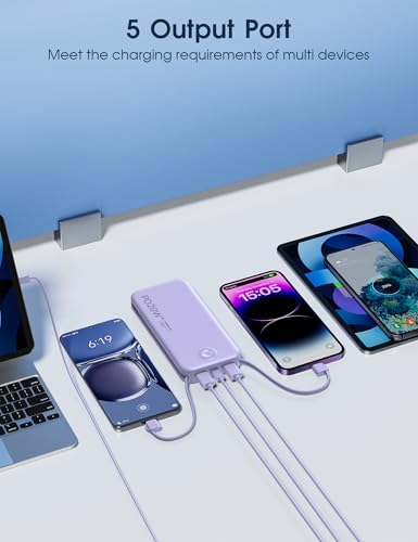 Nusyddy Portable Charger 10000mAh Fast Charging w/Built-in Wall Plug Purp. - color: Violet