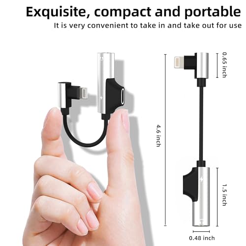for iPhone Aux Adapter Lightning to 3.5mm Headphone Jack Charging Splitter (2in1) 14 13 12 Pro Max Lighting Wired Earphone Cable Dongle Charger Cord Adaptor Audio Power Car Connector for Ipad