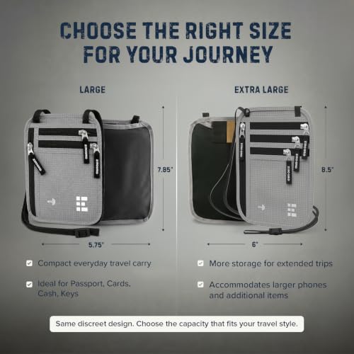 Zero Grid RFID Travel Neck Wallet, Extra Large Passport Holder, Light Grey - color: Light Grey, size: Family