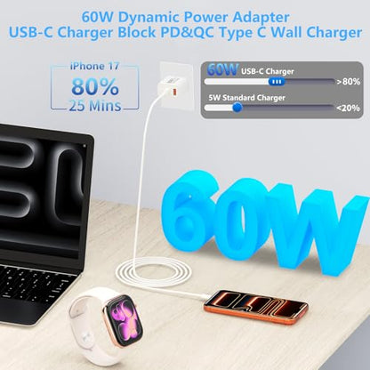 Apple MFi Certified iPhone 17 Charger Fast Charging 4Pack 60W USB C Charger - color: Pure White