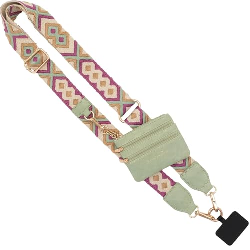 Save the Girls Clip & Go Phone Lanyard with Wallet Pouch, Green/Purple - color: Green/Purple