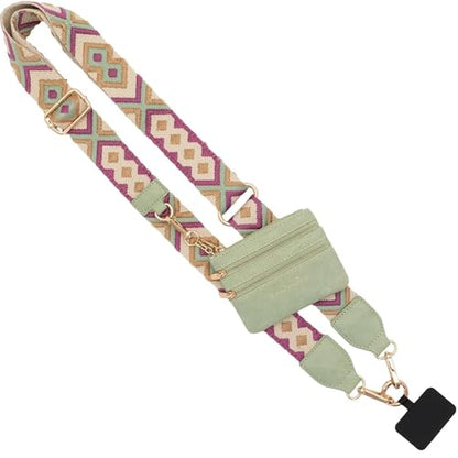 Save the Girls Clip & Go Phone Lanyard with Wallet Pouch, Green/Purple - color: Green/Purple