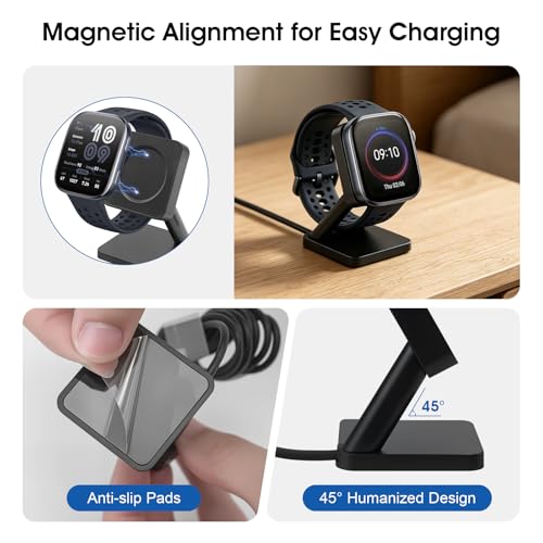 Magnetic Charging Stand Compatible with Amazfit GTR 3 / GTR 3 Pro/GTR 4, Acitive 2,GTS 3 / GTS 4, Bip 6 Smart Watch, Desktop Charger Dock with 3.3FT USB A Cable, Anti-Slip Base