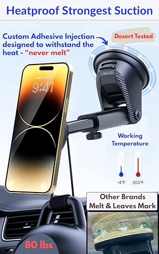 PTz Words for MagSafe Windshield Mount - Magnetic Phone Holder for Car, Suction Cup, High Heat Resistant, Super Strong Magnets, Compatible with iPhone, Galaxy & Other Smartphones - color: Dashboard Windshield